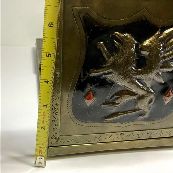 Antique Very Rare Folding Embossing Metallic Brass Book Ends and Shelf - Picture 8 of 12